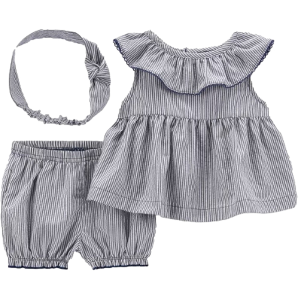 Carter's Just One You® Baby Girls' 3pc Striped Dress Set with Headband - Blue 6m